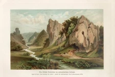 1890 CAVES HOLLOW EARTH GERMANY SWABIA REGION Antique Chromolithograph Print