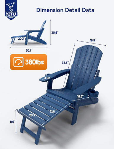 Adjustable Adirondack Chair with Retractable Ottoman,Folding Adirondack Chair wi - Picture 2 of 7