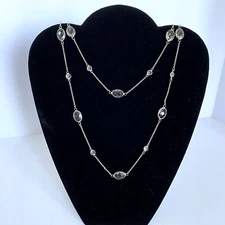 Two Tier Crystal & Silver Tone Bling Necklace Adjustable 25”-28”