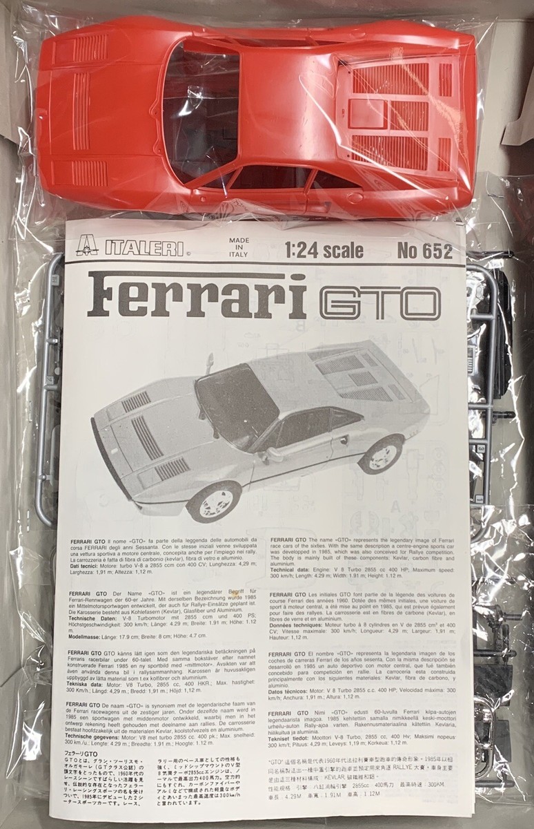 ITALERI FERRARI GTO 1984 NO.652 AUTHENTIC 1/24 SCALE RARE VINTAGE