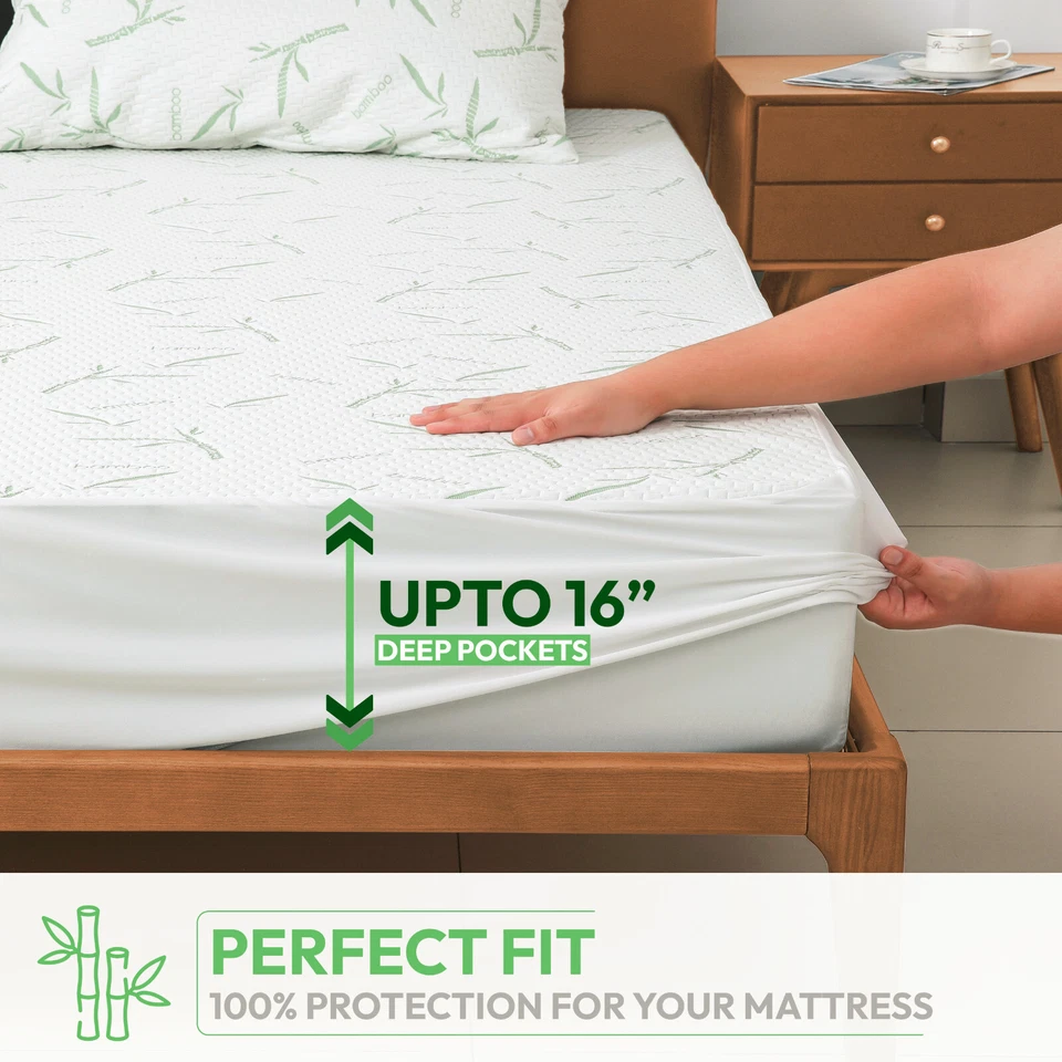 Бамбуковый защитный чехол для матраса с глубокими карманами водонепроницаемый дышащий облегающий чехол для кровати - Изображение 3 из 4