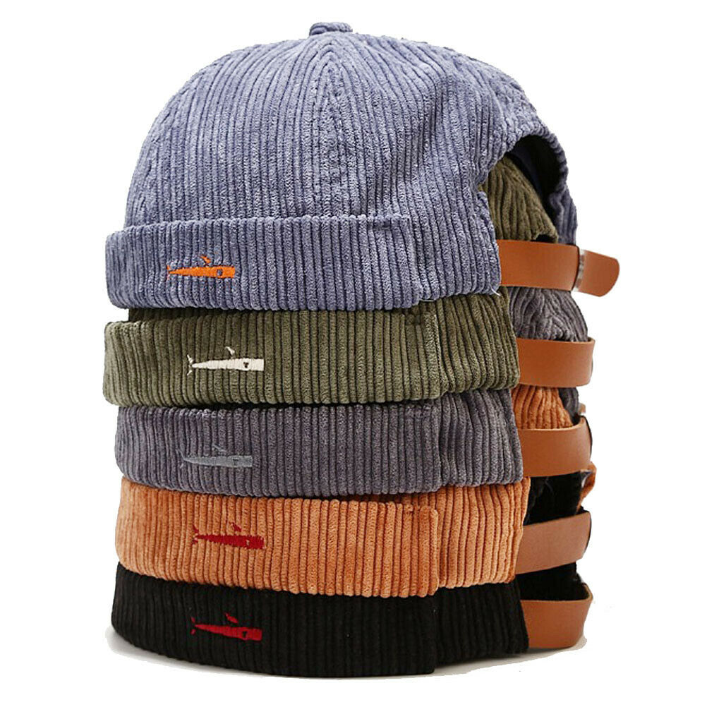 Retro Corduroy Brimless Skull Cap Rolled Cuff Beanie
