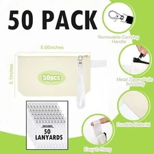 50 PACK! Blank Canvas Cosmetic Bags, Bulk Lot Heat Transfer Sublimation Makeup