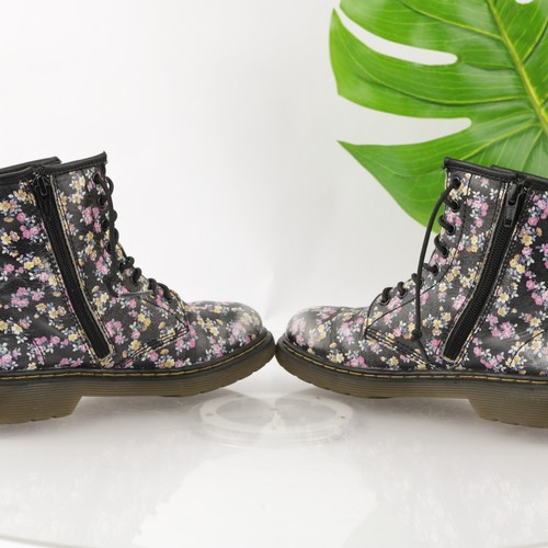 Dr Martens Girls Mini Tydee Boots Size 3 Black Pink Floral Lace Up Combat Shoe - Picture 9 of 12