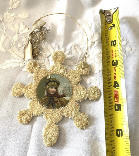 Victorian Girl Dye Cut Reversible Snowflake Tinsel Christmas Ornament - Picture 5 of 7