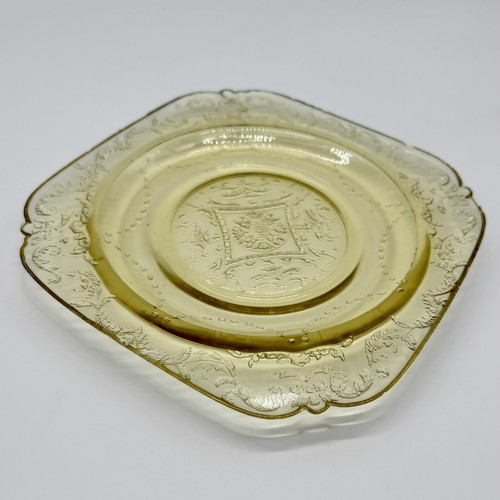 4 Yellow Depression Glass Cake Plates, Federal Glass Co Madrid 1930s Glass - Picture 6 of 9