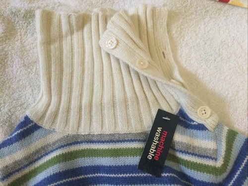 New Gap Kids Girls Split Neck Button Collar Sweater, Blue Stripes Size Small 5/6 - Picture 4 of 4