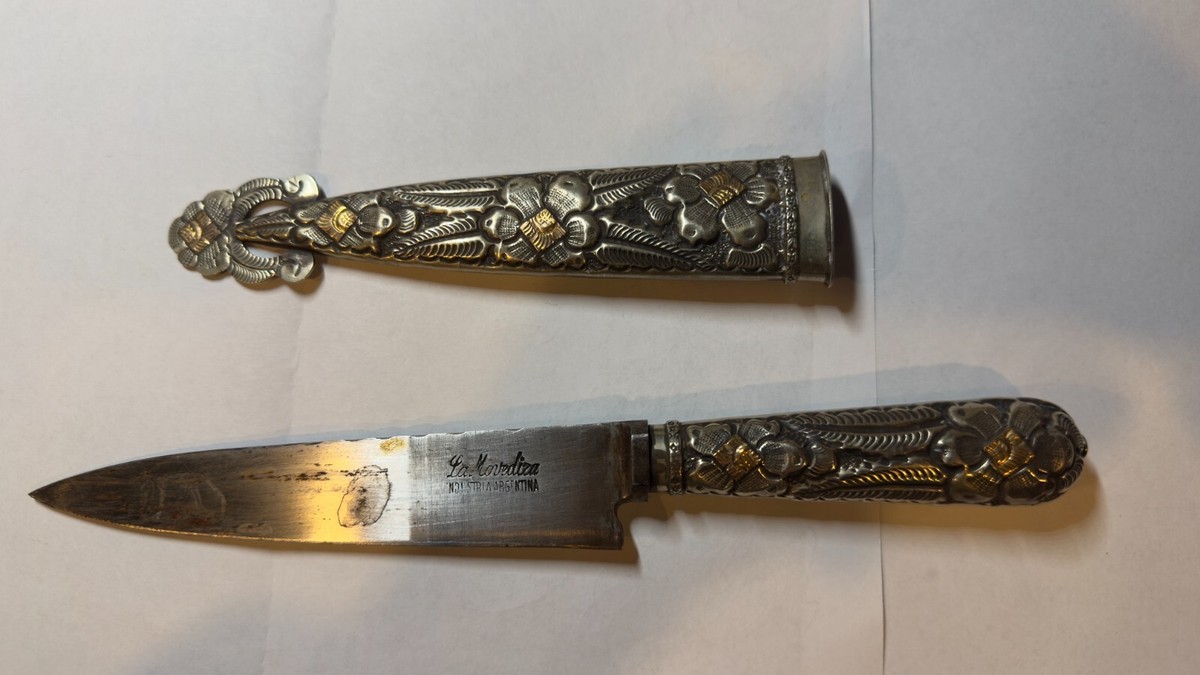 銀製　ガウチョナイフ　vintage アルゼンチン　シルバー800 Vintage Argentina 800 Silver Industria Gold Inlay Gaucho