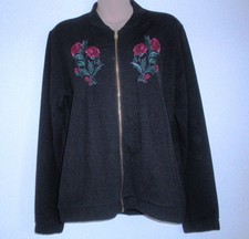 Avon Ladies Floral Embroidered Jacket Black Size Uk 14/16