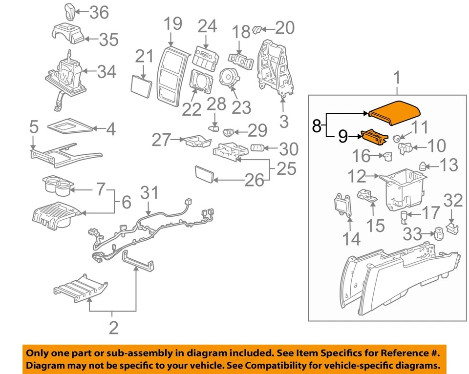 Used Front Lower Center Console fits: 2010 Cadillac Sts Base floor 15 speaker sy Foto 3 de 4