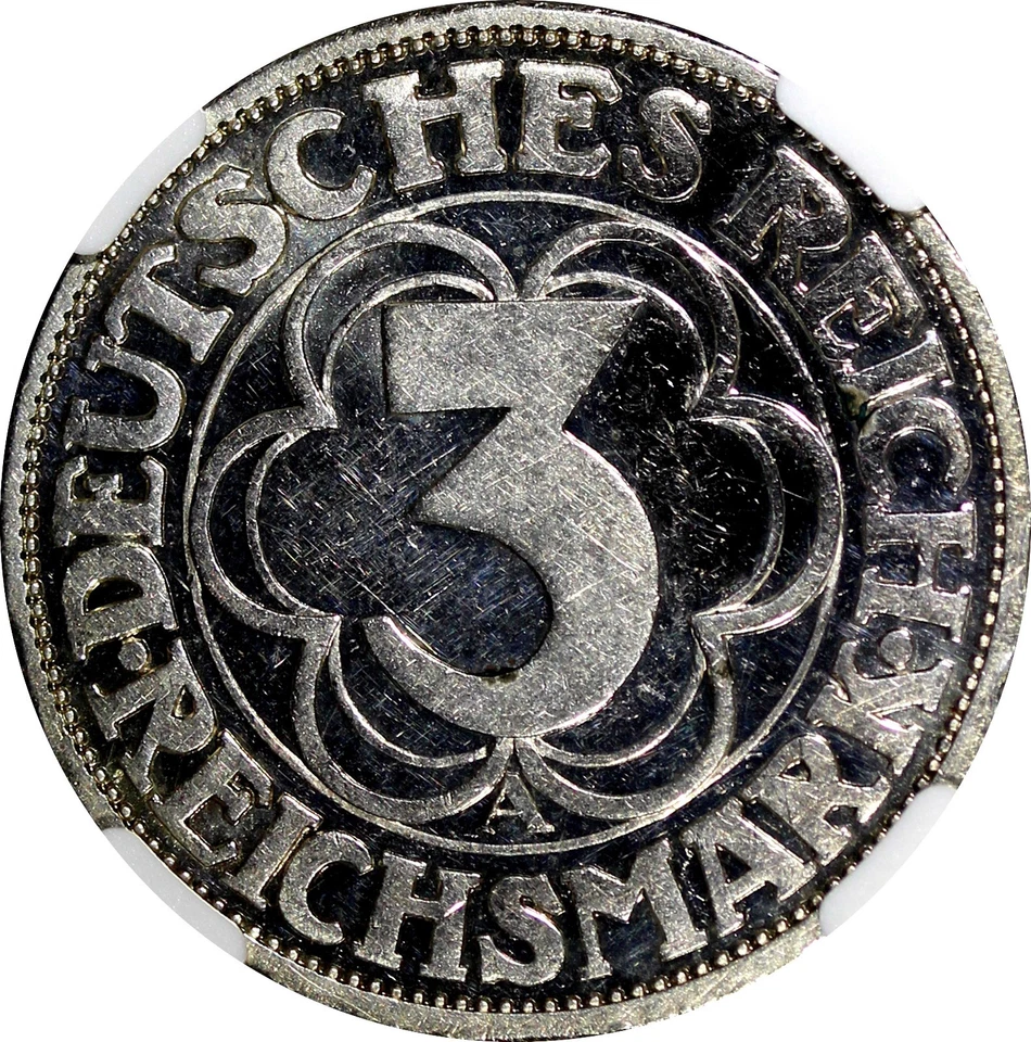 Germany Nordhausen Silver PROOF 1927 A 3 Reichsmark NGC PROOF SCARCE KM52 (015) - Image 4 of 4