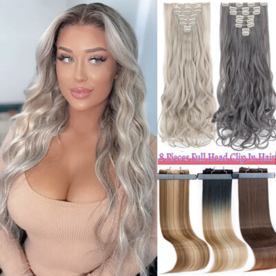 CLEARANCE 100% Natural As Human Hair Extensions Clip in 8Pcs Full Head Real Soft