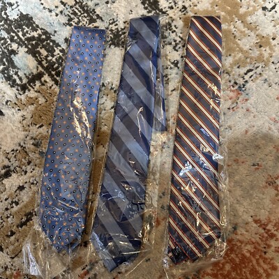 (3) Lands End Men s Neck Tie 58 Inches 3 Inch Blue Stripes Brand New - Get All 3