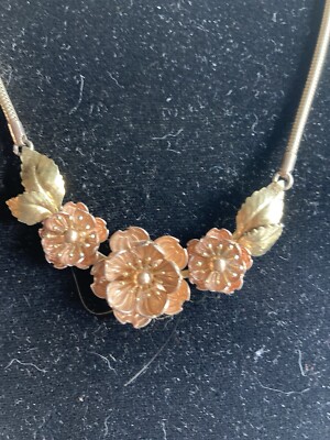 Vtg Signed Krementz Rolled Rose Gold Overlay Delicate Flower Necklace 16  16g