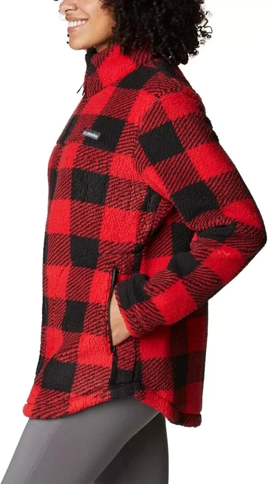 Columbia Women's Red Black Check West Bend Full Zip Fleece Jacket Plus Size 2X - Image 4 of 4