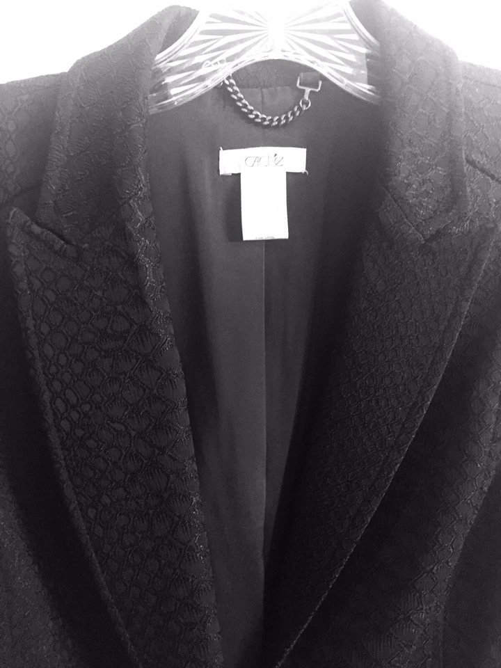 Blazer Cache Talla 8 Negro Botón Único Encaje Satinado Repujado Traje Chaqueta Abrigo Foto 3 de 4