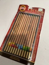 Koh-I-Noor Tri-Tone Multi-Colored Pencil Set, 12 Assorted Colors in Tin, NEW