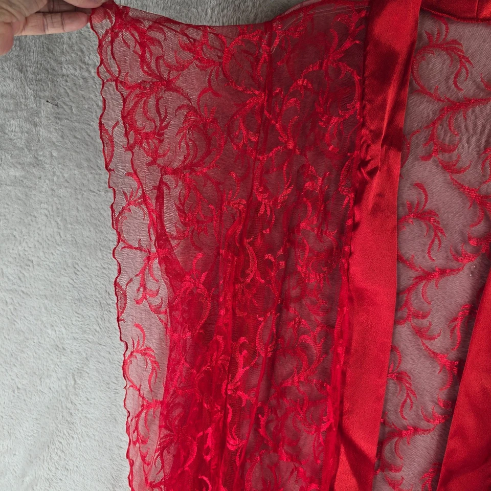 Lencería Fantasy Mujer Rojo Encaje Bata Transparente Kimono Cubrir Frente Abierto Talla Única Foto 3 de 4