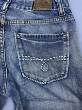 Vintage Flypaper Jeans Bootcut Distressed Embroidered Denim Mens 29x32 Blue