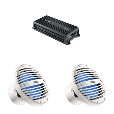 Hertz Marine Dual 10'' Subwoofer & Amp Bundle   (2) HMS 10 B4-LD-W RGB White C...