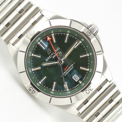 Breitling Chronomat GMT 40 A32398 Green Sunburst Dial Rouleaux Box Papers