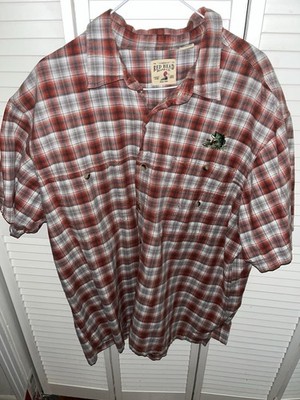 Redhead Plaid Short Sleeve Button Up Shirt Embroidered Catfish Size 2xl