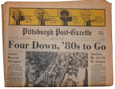 1980 Pittsburgh Steelers NFL Post-Gazette Four Down, 80s to Go Newspaper