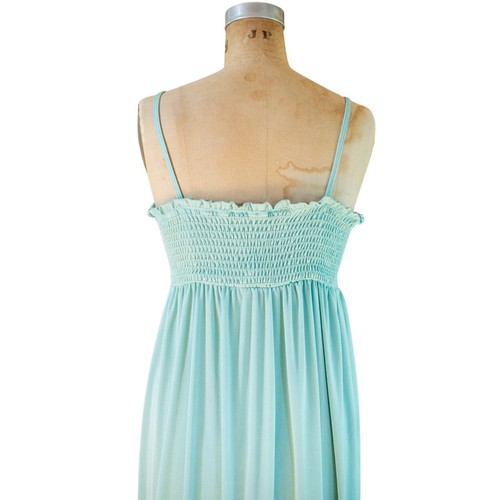 Vintage 70s Seafoam Green Maxi Sundress Empire Waist, Festival Summer Dress, S - Picture 10 of 13