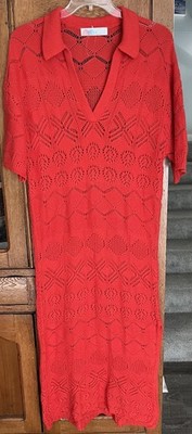free people orange knit dress FP Beach V Neck Size Medium Brand New Hospital