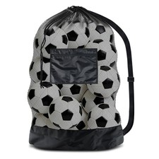 Heavy Duty Soccer Ball Net Bag Drawstring Mesh Ball Bag with Zipper Pocket, S...