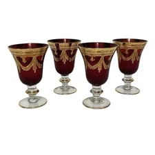 Interglass Italy Arte Italica Medici Ruby 24K Gold Wine Glass Goblet 5 3/4"
