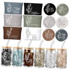 Set Christian Gifts Religious Makeup Bag Bible Verse Glass 6 Neutral Colors