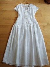 VGC WHITE COMPANY LABEL Size 14 White Pure Linen Long Maxi Dress Smocking Tie