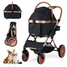 3-in-1 Pet Stroller w/ Removable Carrier, Sun Shade, Removable Pad, Safety Belt