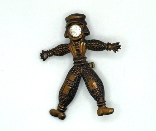 Sterling (w Copper tone) Signed C. Kellner Clown with Rhinestone Face