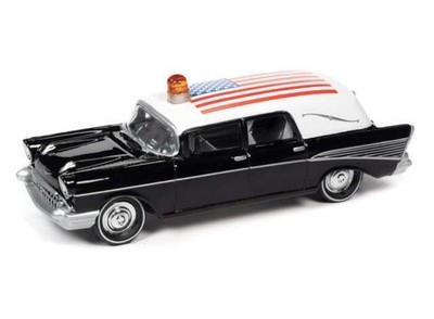 Johnny Lightning JLSP144 1957 Chevrolet Hearse, black & white 1:64