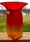 Vintage MCM BLENKO GLASS 6610 Flared textured Vase in TANGERINE by Joel Myers