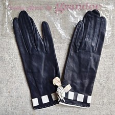 Vintage Grandoe Women Gloves Size 7 Leather Silk Black White Geometric NEW NOS