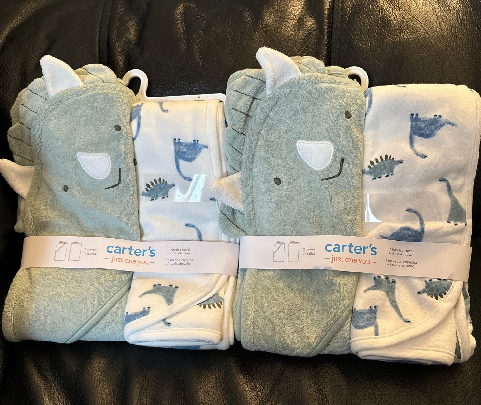 2x Carter's Just One You Baby Boys' Dino Hooded Bath Towel - Sage Green