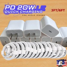 For iPhone 17 16 15 14 13 12 11 20W PD USB C Fast Charger Block Type C Cable Lot