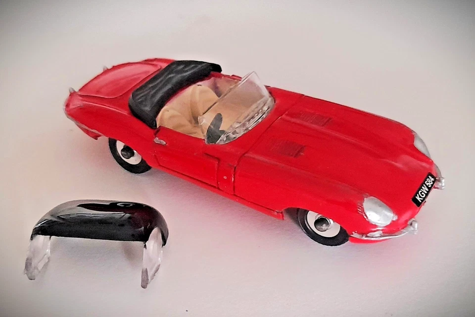 Vintage Dinky Toys 120 Jaguar E Type Red with Hood & Hardtop - Very Good/No Box