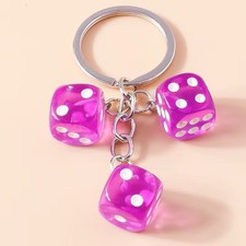 Purple Lucky Dice Keychain with 3 Dice Charms Fun Novelty Gift for Gamers Cars