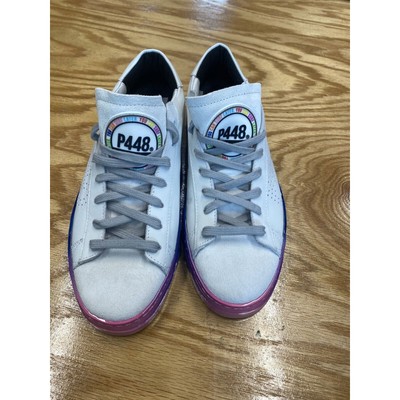 P448 Sneakers Women 8.5 White Leather Lace Up Low Top Running Athletic Shoes S28
