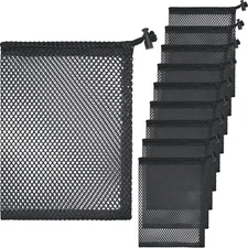 10 Pcs Mesh Drawstring Bags 6" X 8" with Cord Lock Closure, Black