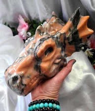 XXX Large 9" 3,473g  7lb Tiger Sunstone Dragon Head Skull Crystal Stone Carving