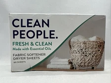 Clean People Fabric Softener Dryer Sheets - Fresh & Clean 80 Ct Box - Torn Box