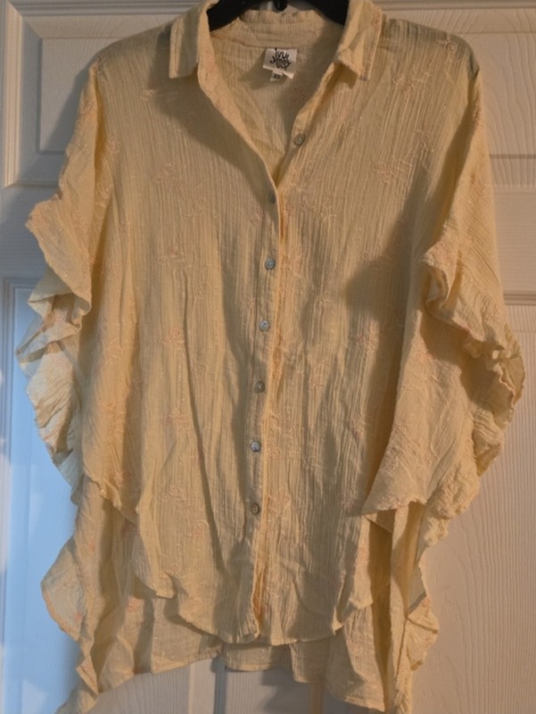 Ivy Jane Women’s Gauze Button-Down Blouse Embroidered Ruffle Sleeve XS