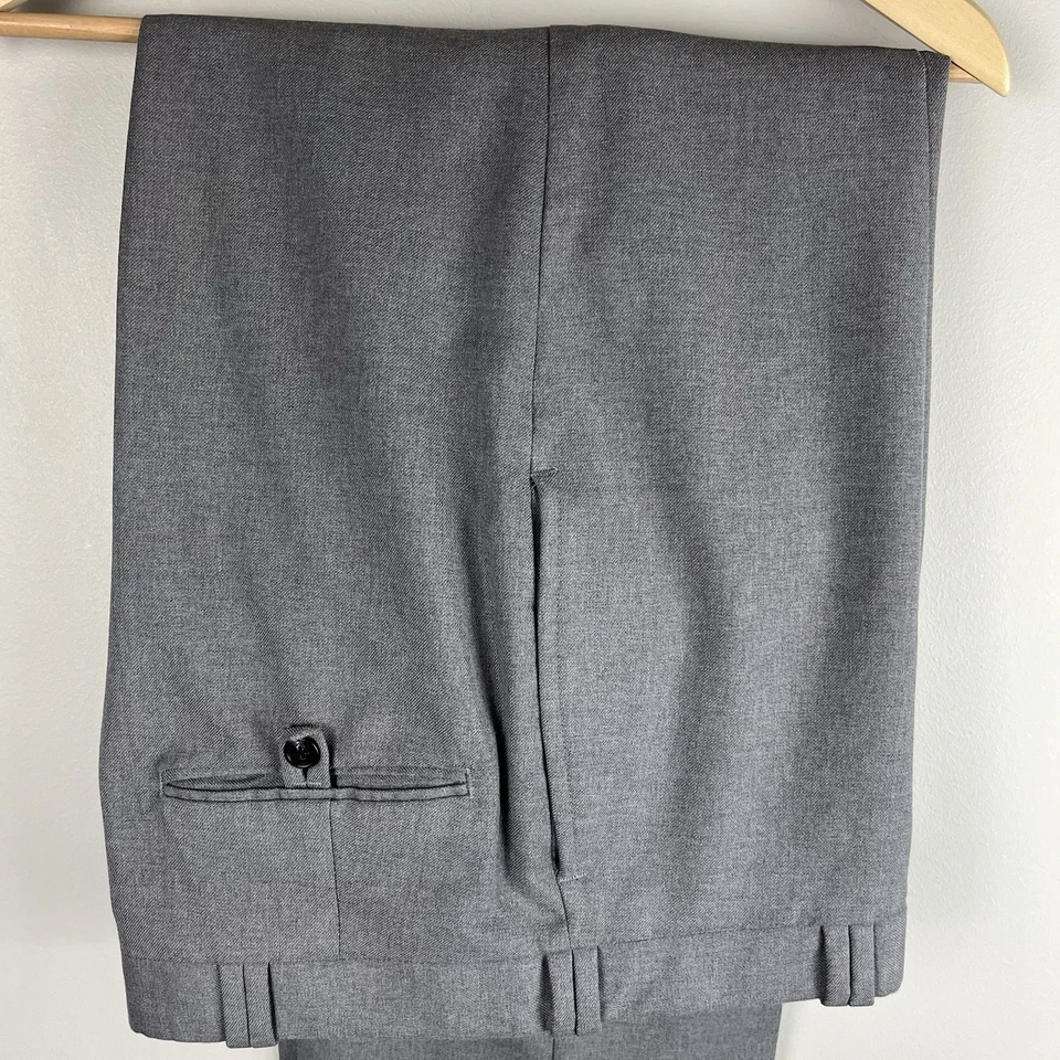 Custom Classic Holland Sherry 44S gray 100% wool 2pc suit 40 x 30 flat pants USA - Image 3 of 4