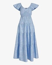 Express New Polka Dot V-Neck Flutter Sleeve Tiered Poplin Maxi Dress. Size S