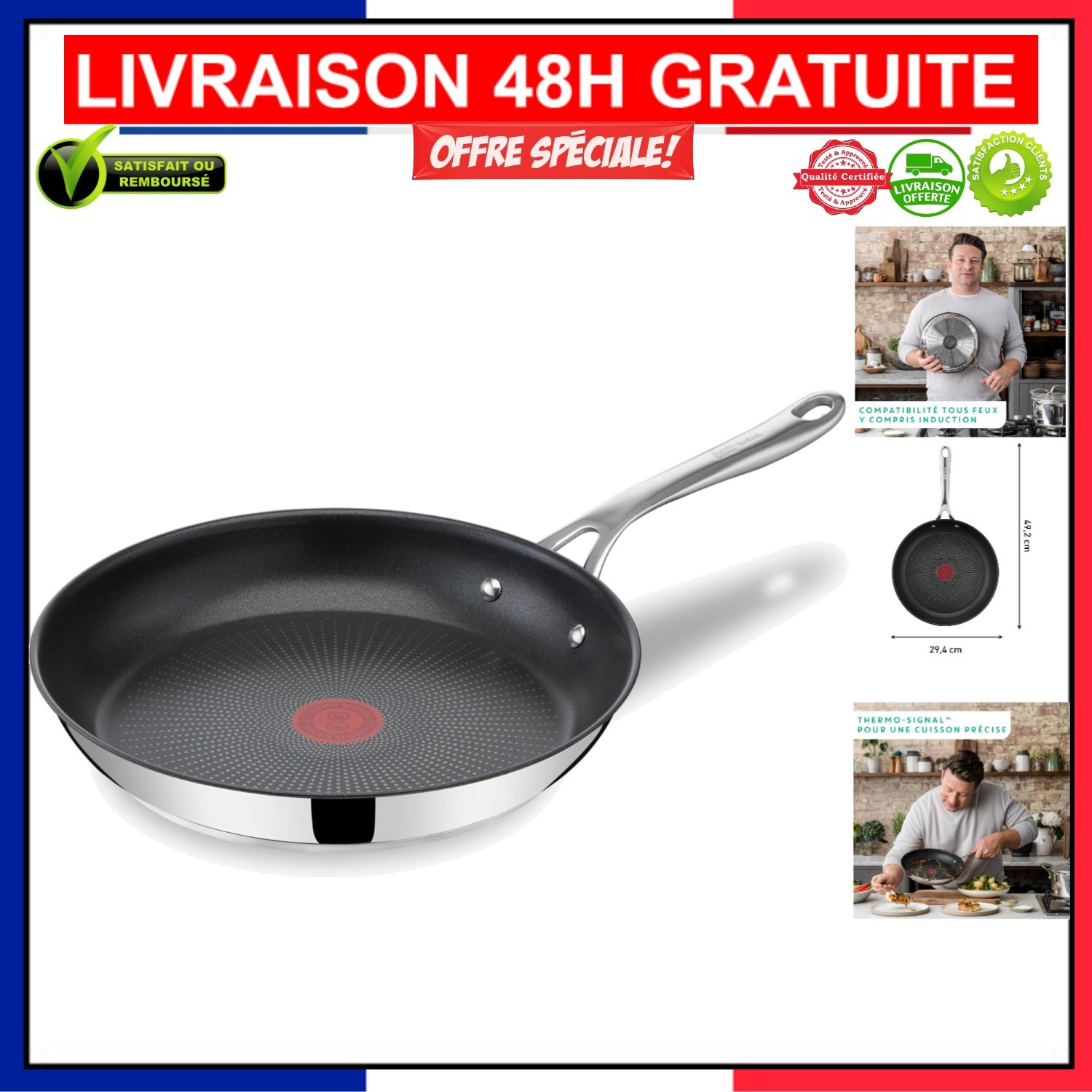 Poêle Tefal Jamie Oliver 28 cm avec revêtement antiadhésif et indicateur Thermo-Signal